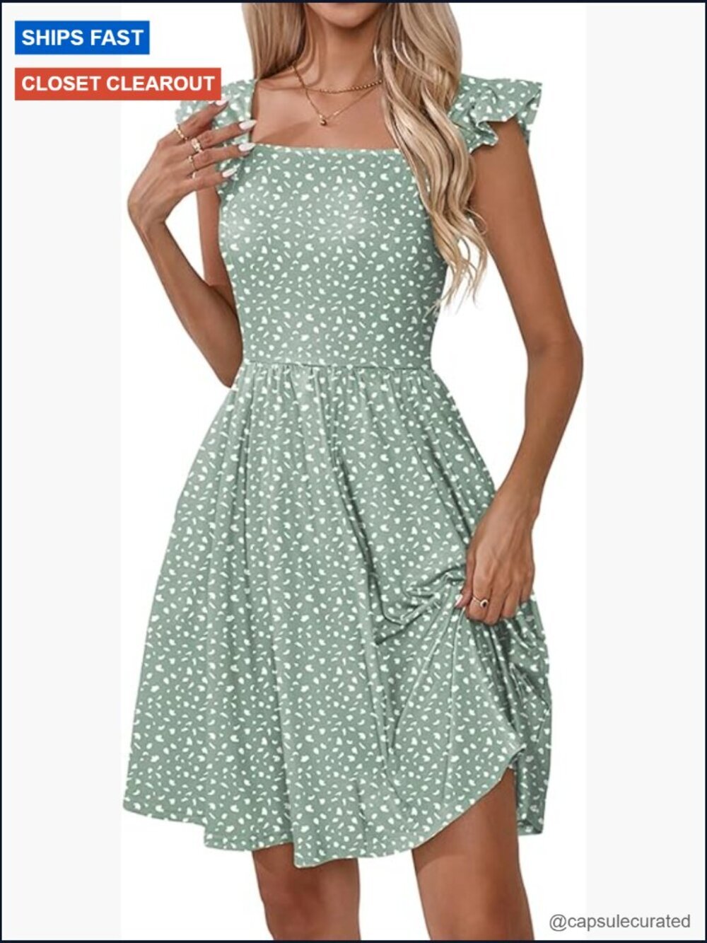 Women's Square Neck Floral Sundress with Pockets Flowy A-Line Beach Dress